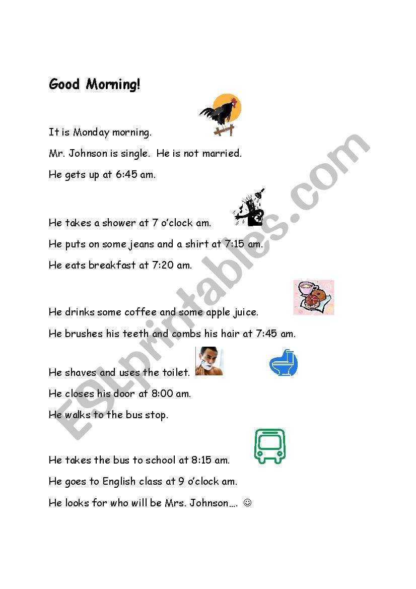 Good Morning routine text worksheet