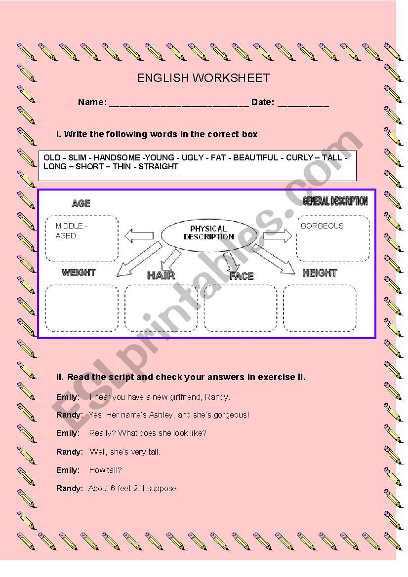 describing people worksheet