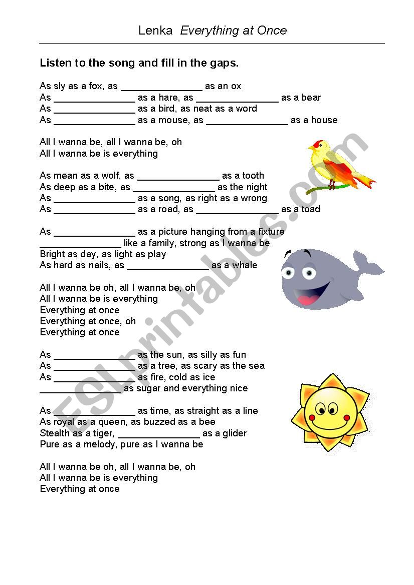 Everything at once gap fill worksheet