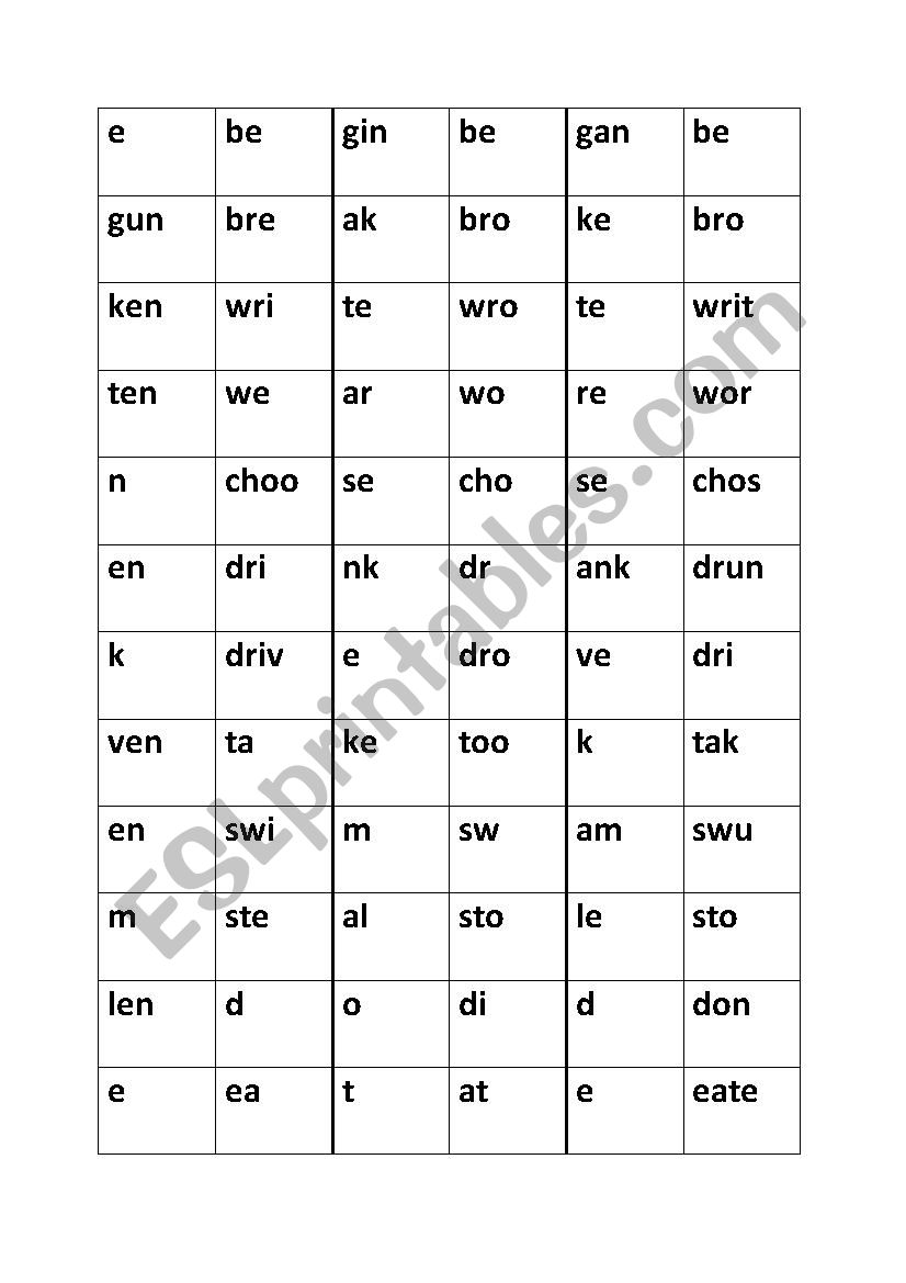 Irregular verbs puzzle worksheet