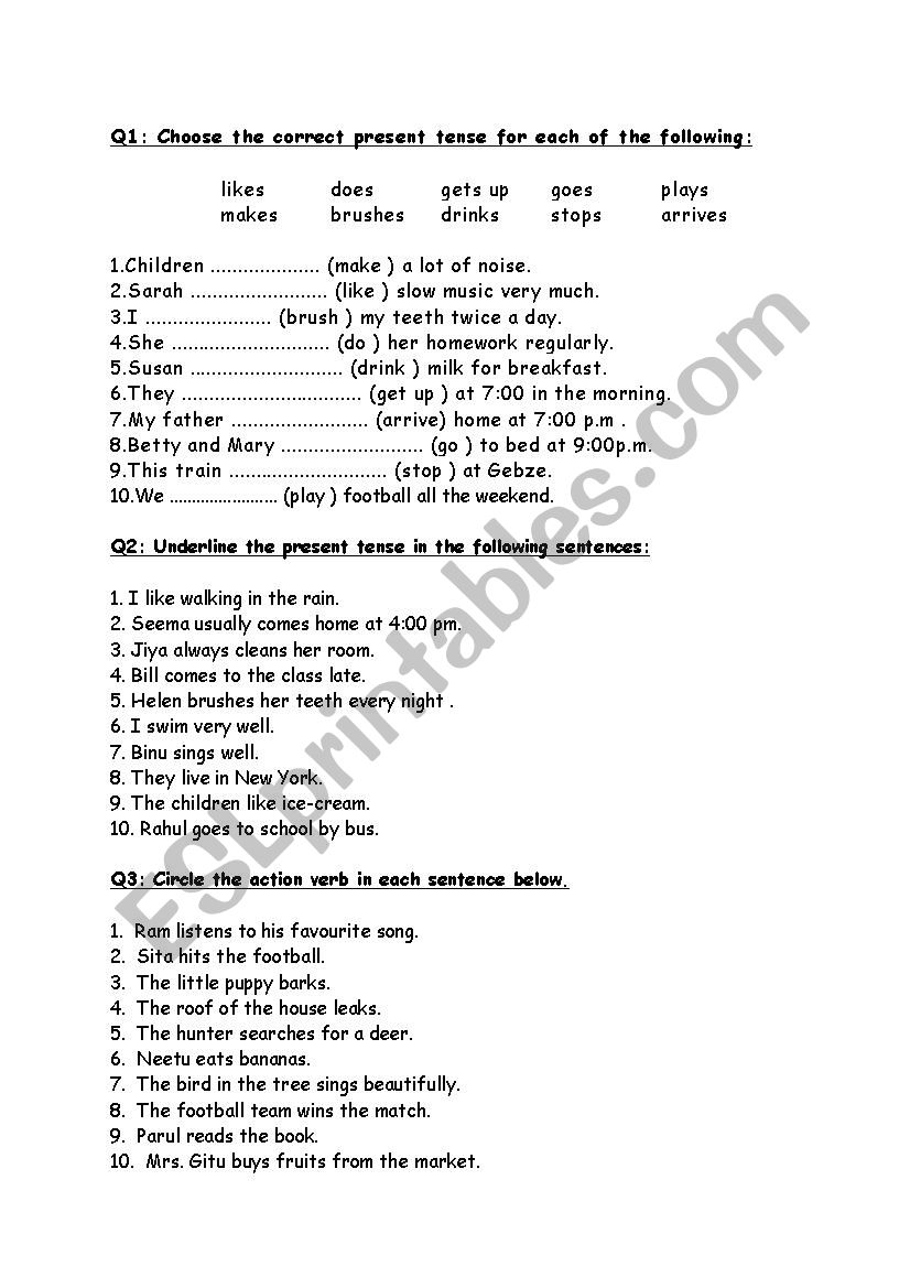 Tenses worksheet
