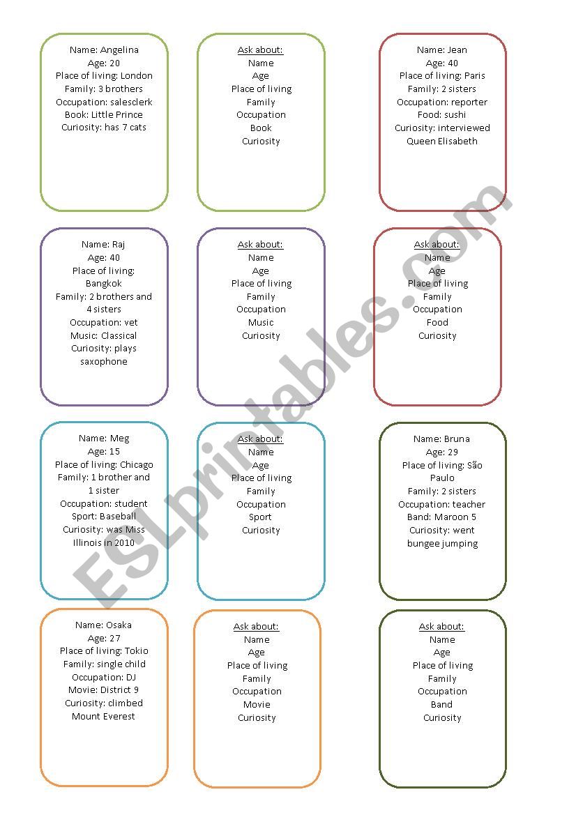 Speaking Cards worksheet