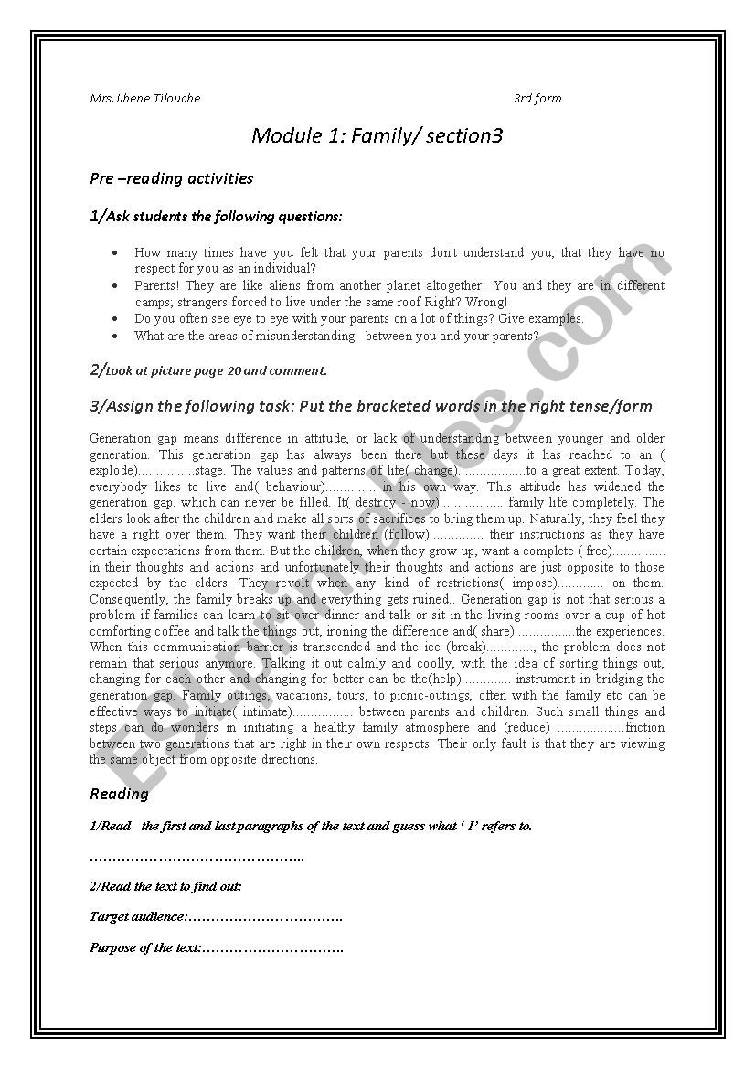module 1 family/ section3 worksheet