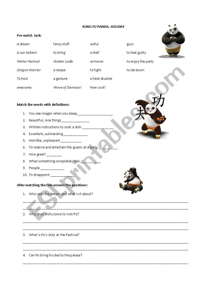 Kung Fu Panda. Holiday worksheet