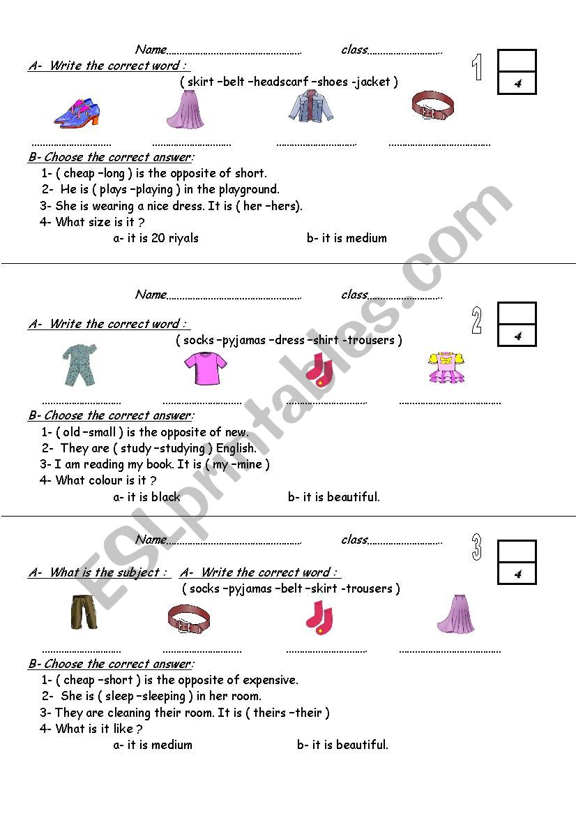 Clothes worksheet
