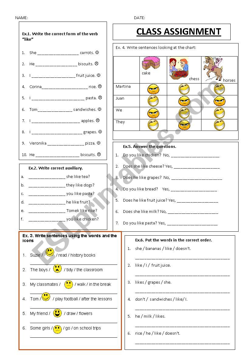 likes and dislikes worksheet