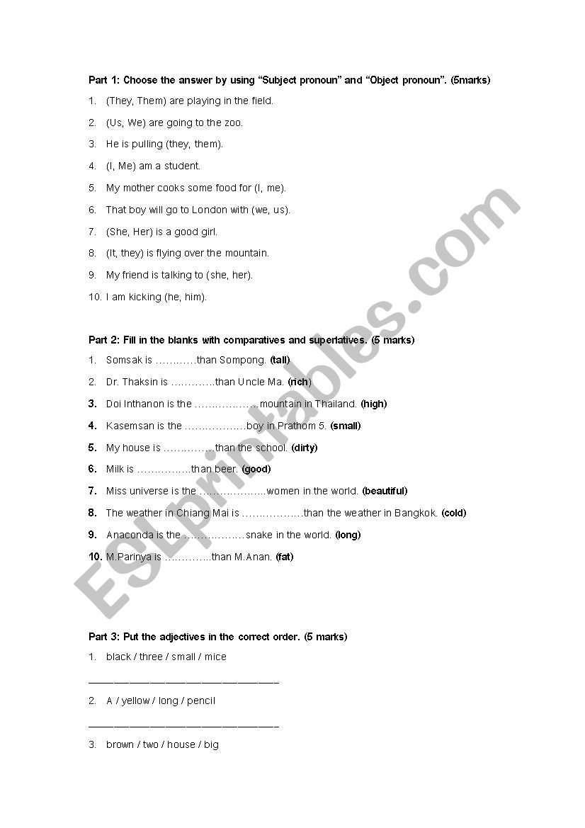 English test for 5 grader (2nd language learners)
