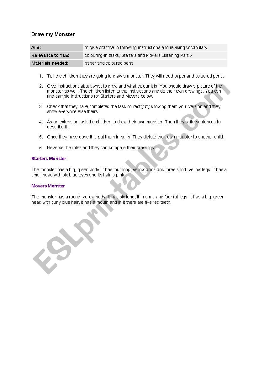 draw a monster worksheet