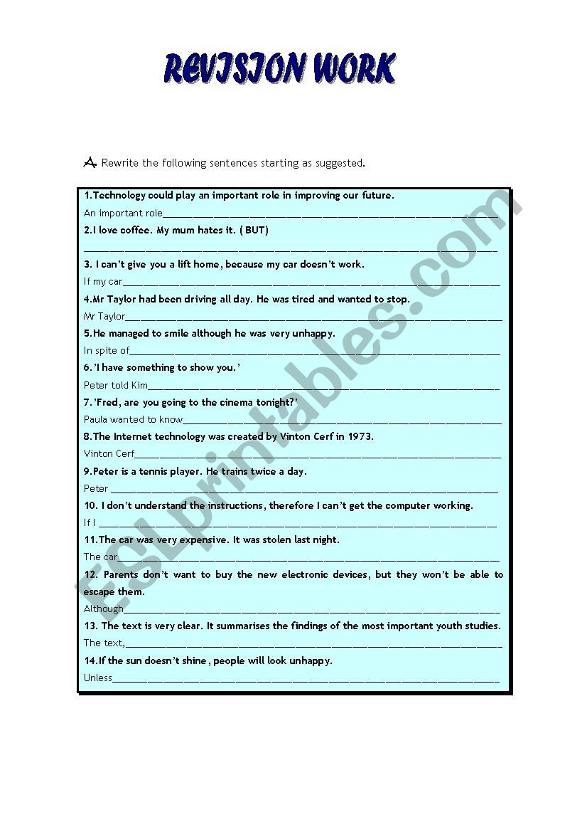 rephrasing exercises worksheet