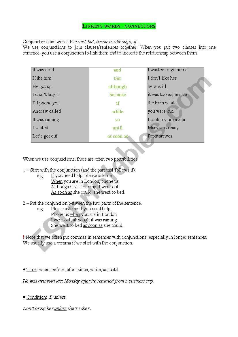  Linking  words  connectors  ESL worksheet by zucasousa