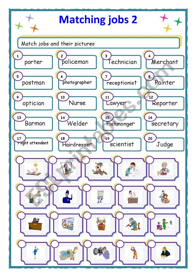 jobs matching 2 worksheet