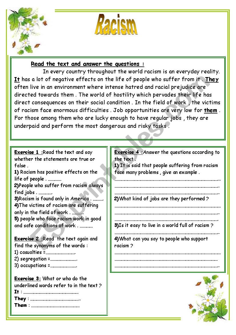 anti racism worksheet