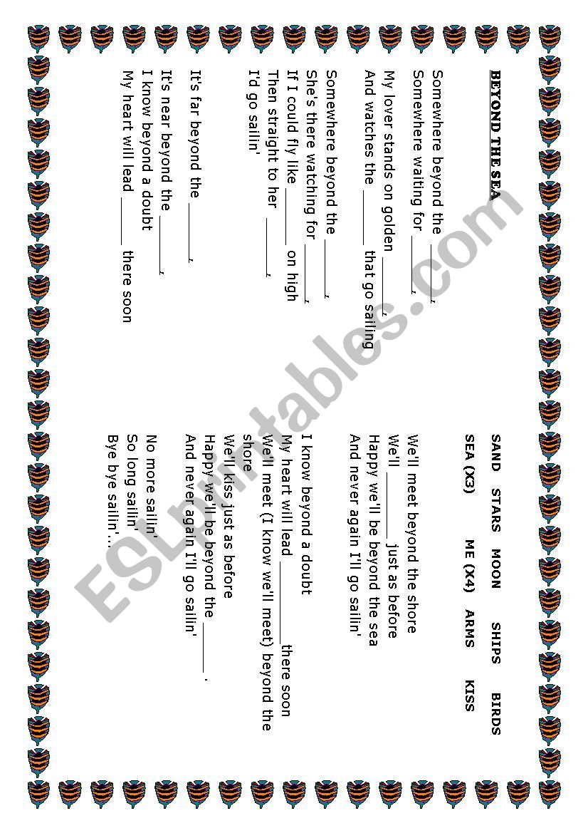 SOMEWHERE BEYOND THE SEA worksheet