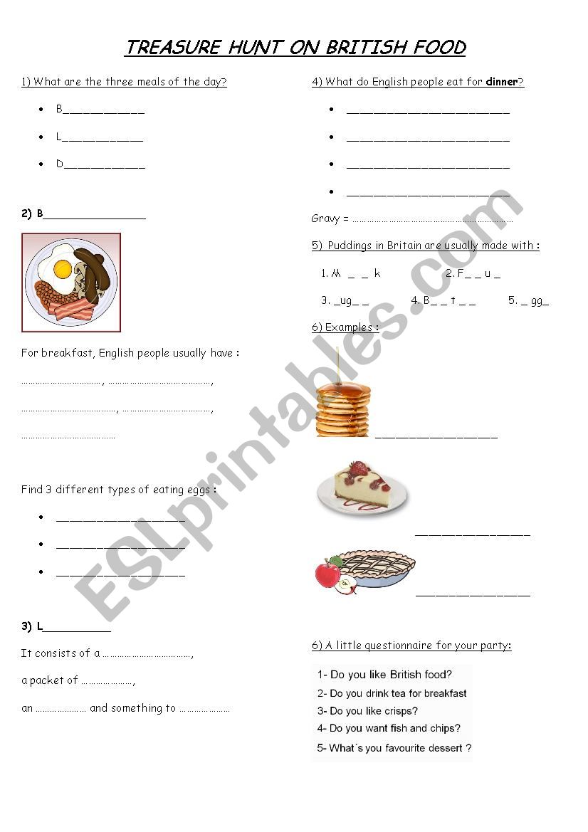 Food treasure hunt worksheet