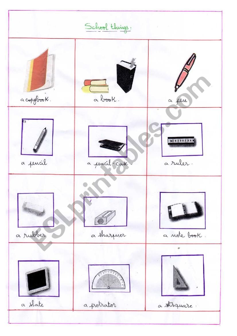 school things worksheet