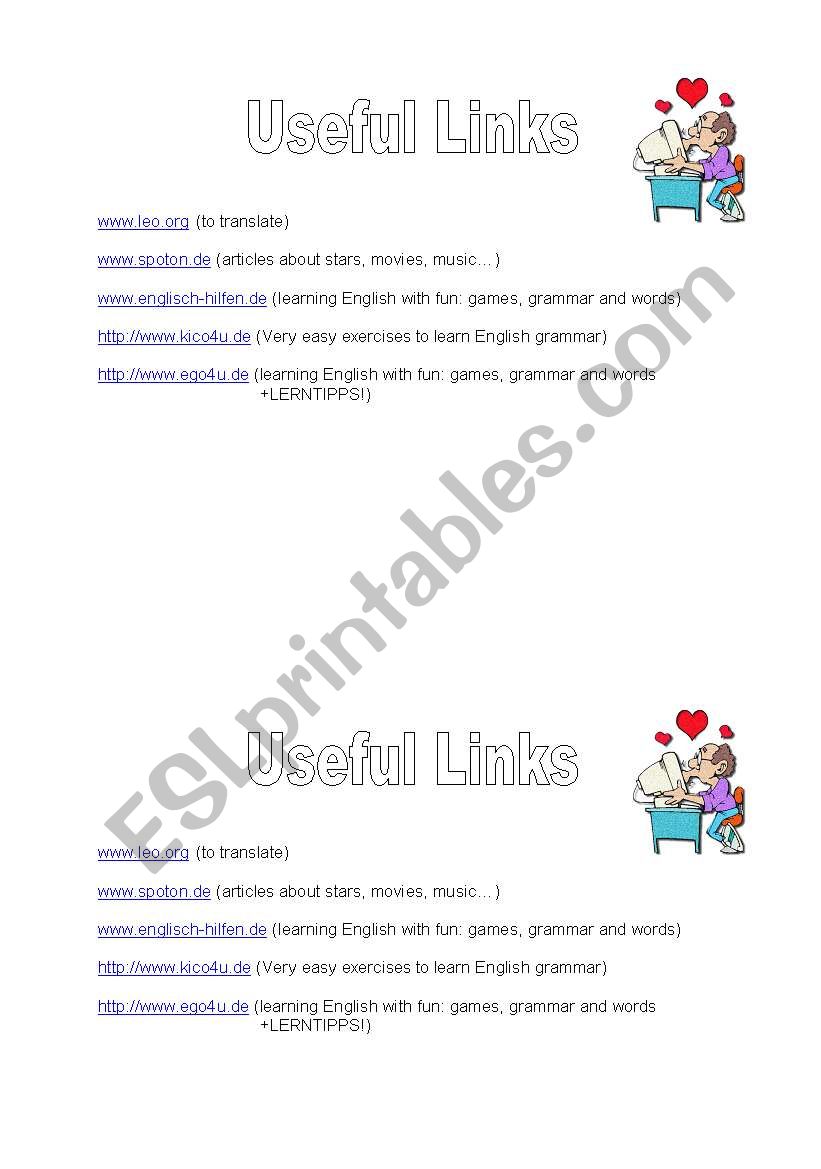 Useful links in the internet worksheet