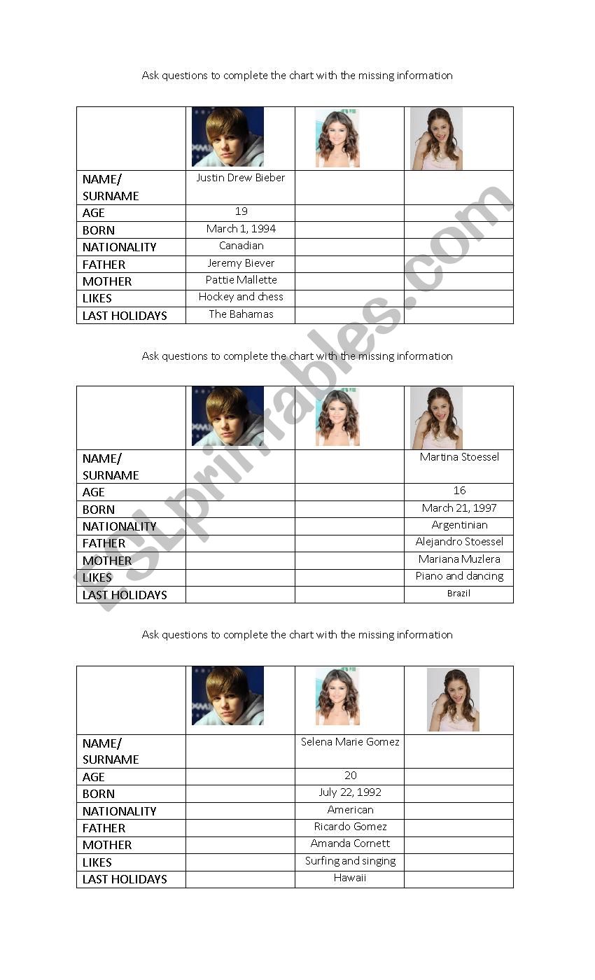 Personal information worksheet