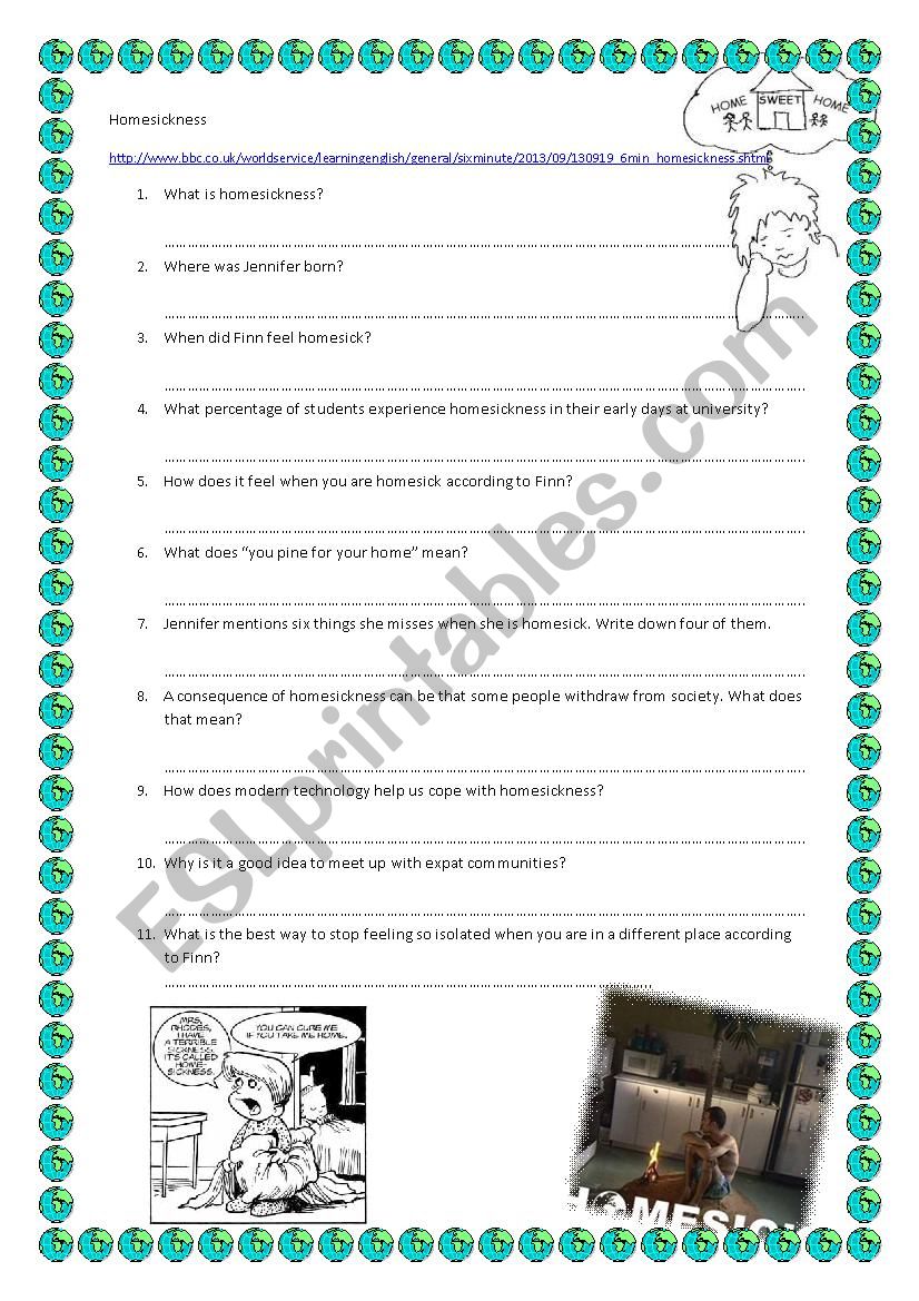 Homesickness worksheet