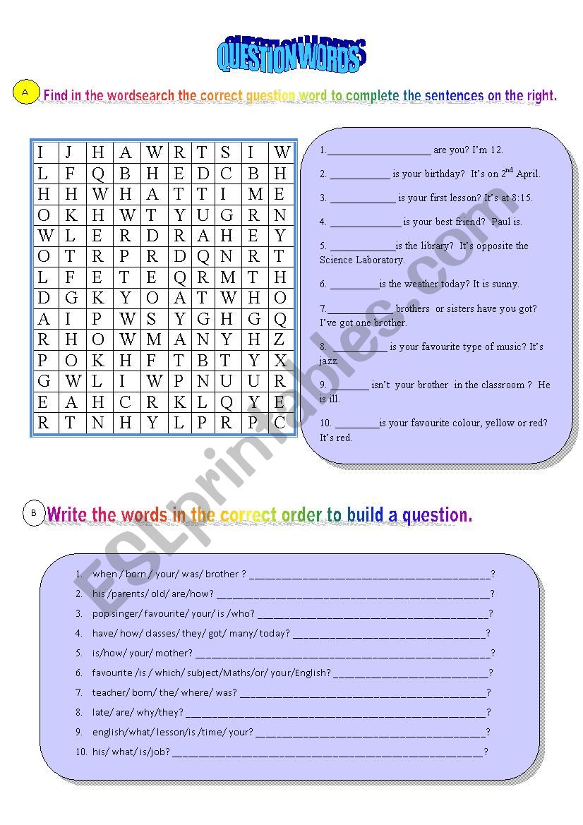 Question words worksheet