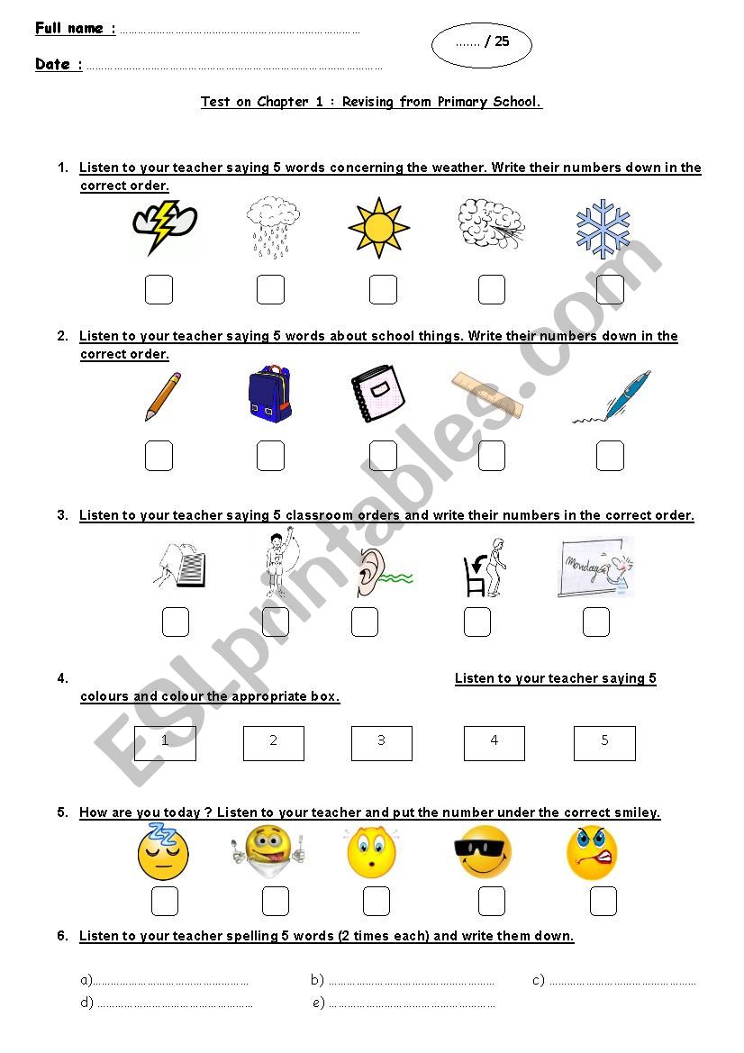 Easy listening test on basics worksheet