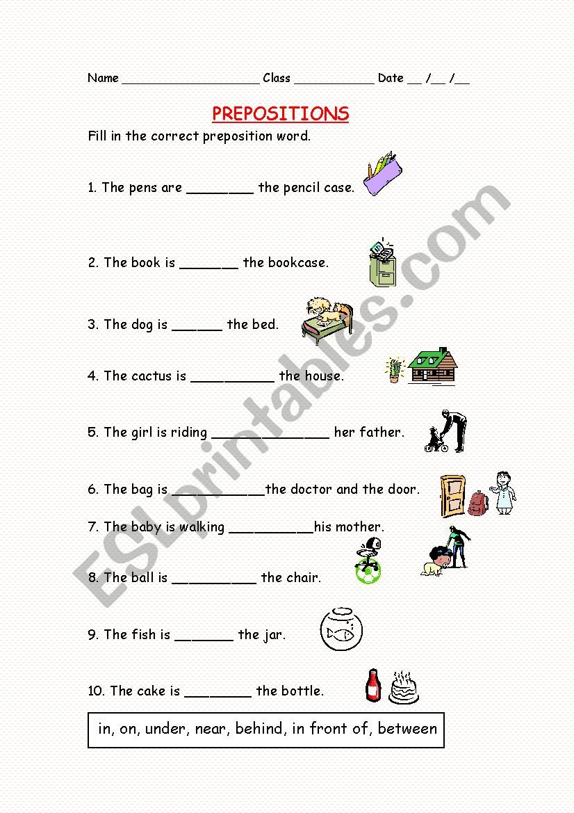 Prepositions of place worksheet