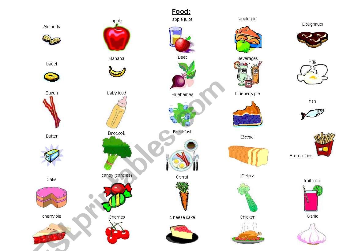 food picture dictionary worksheet
