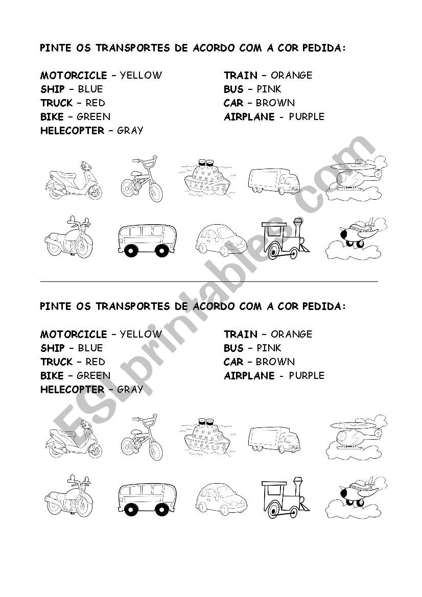 Means of transports worksheet