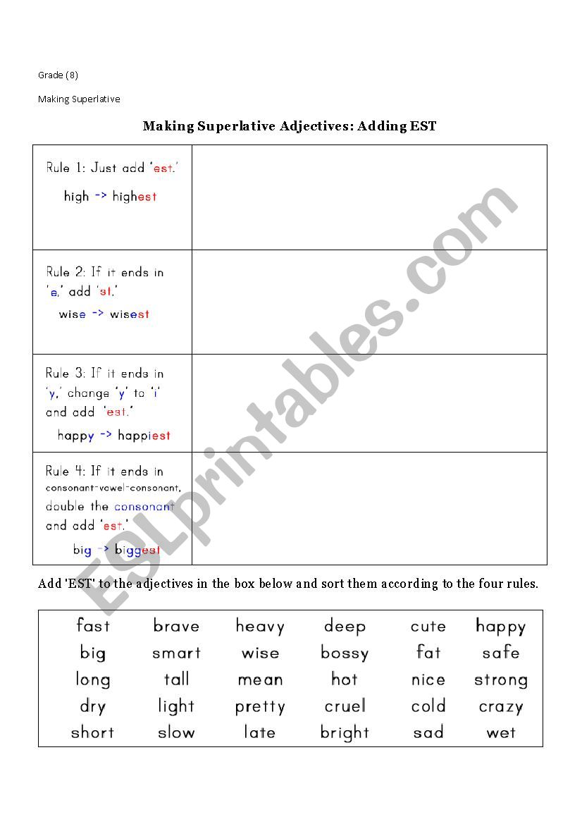 superlative worksheet