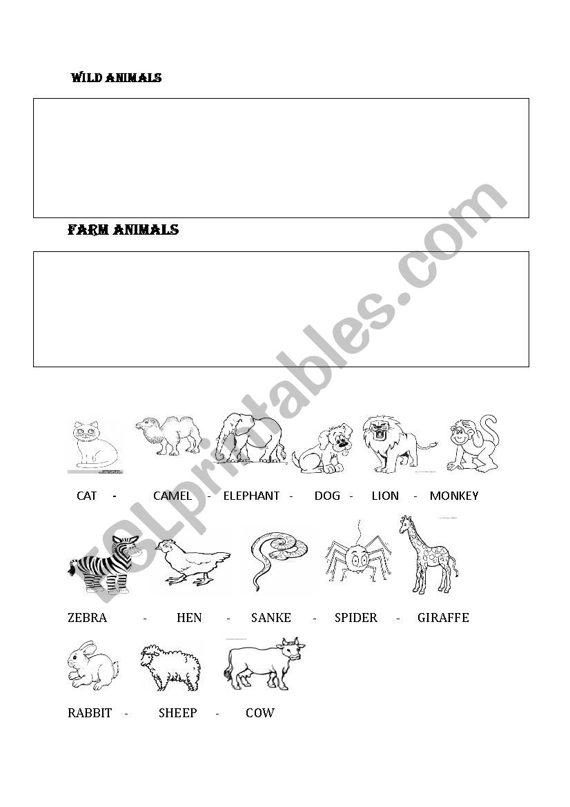 ANIMALS worksheet