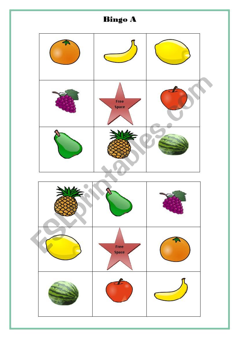Fruits Bingo worksheet