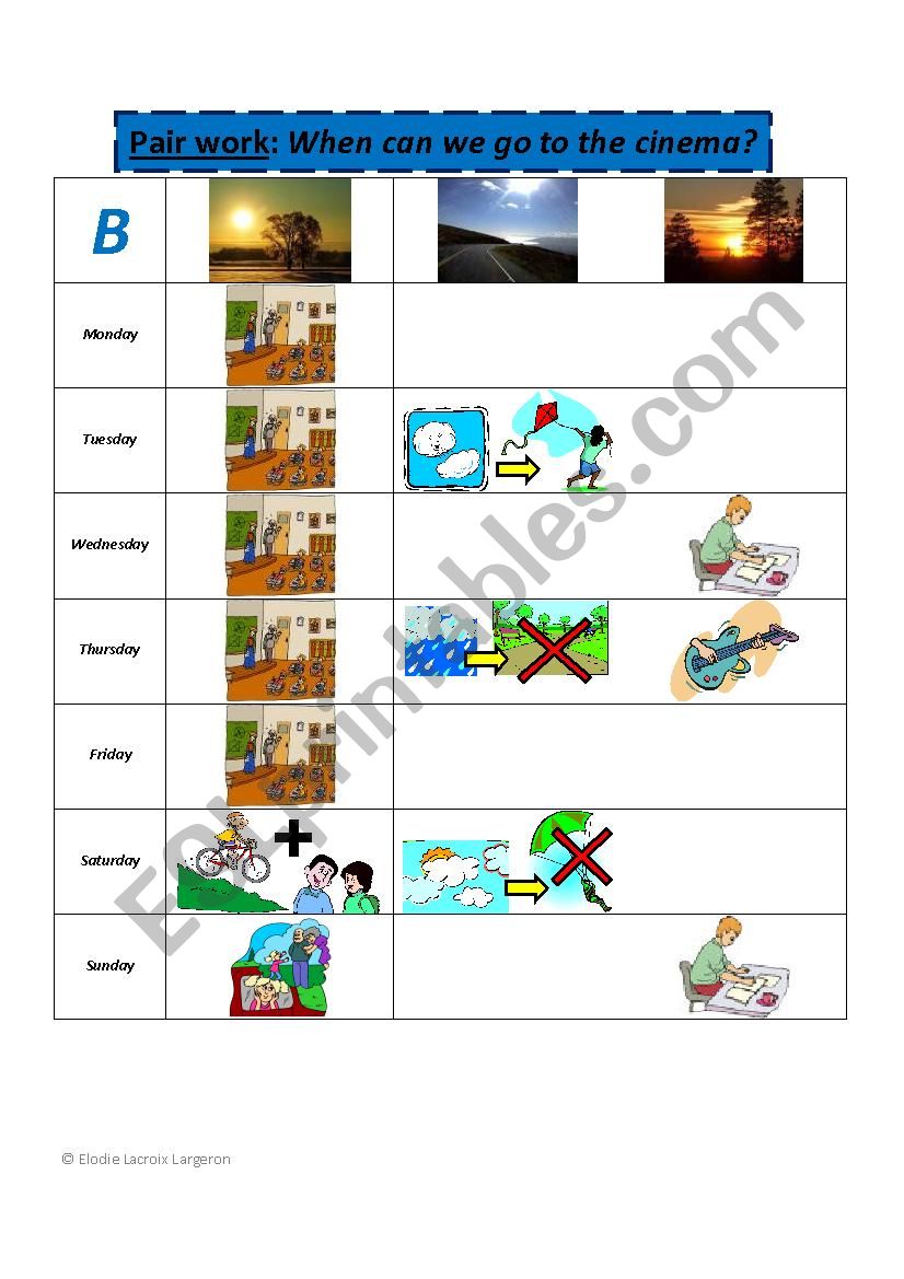 when can we go to the cinema? - pair work pupil B