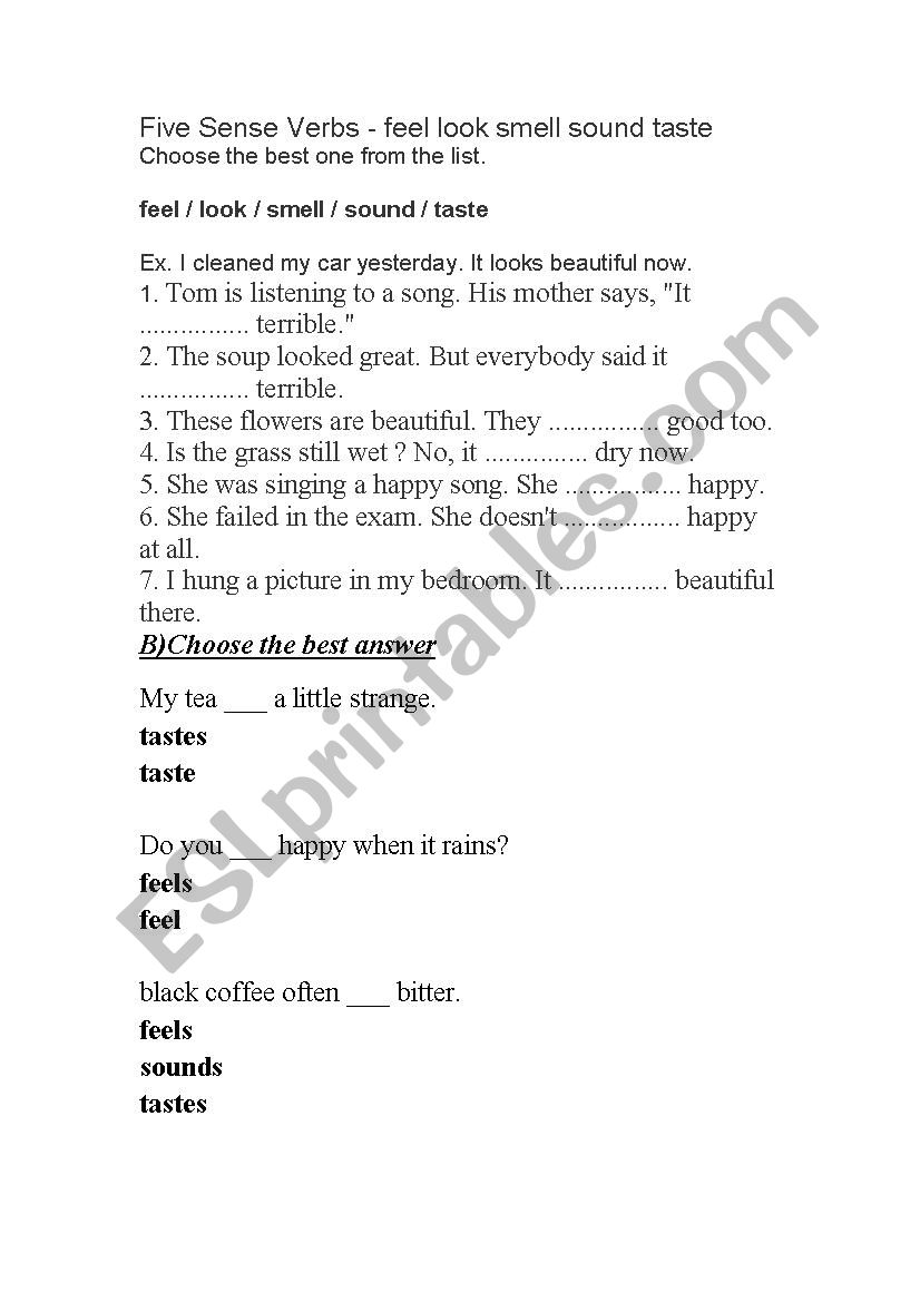 sense verbs worksheet worksheet