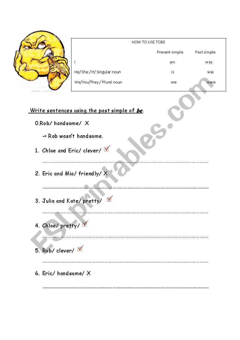 The past simple of be worksheet