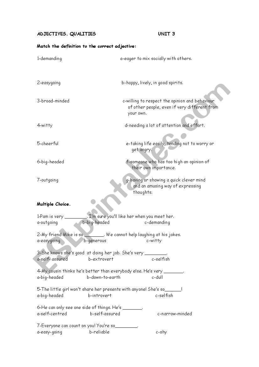 New Inside Out unit 3 worksheet