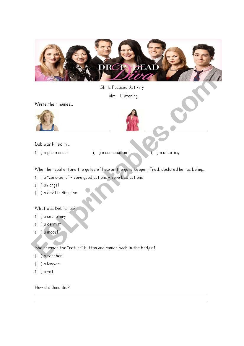 Pilot Drop Dead Diva worksheet