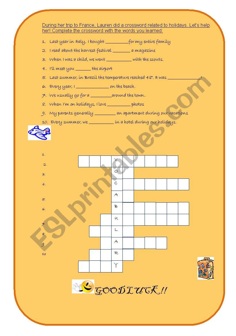 Holidays Crossword worksheet