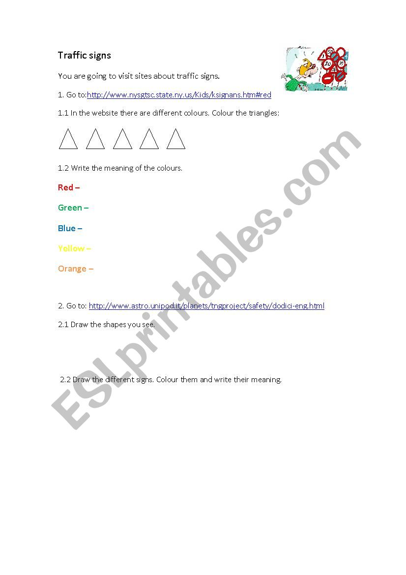 Traffic signs worksheet