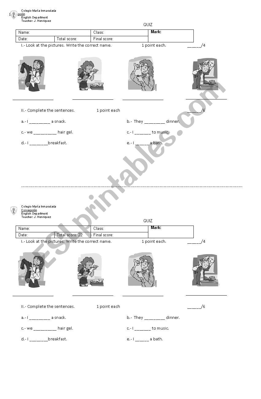 daily routine quiz worksheet