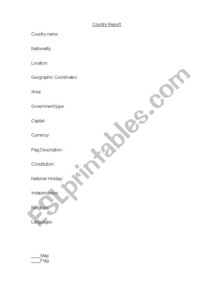 Country Report worksheet
