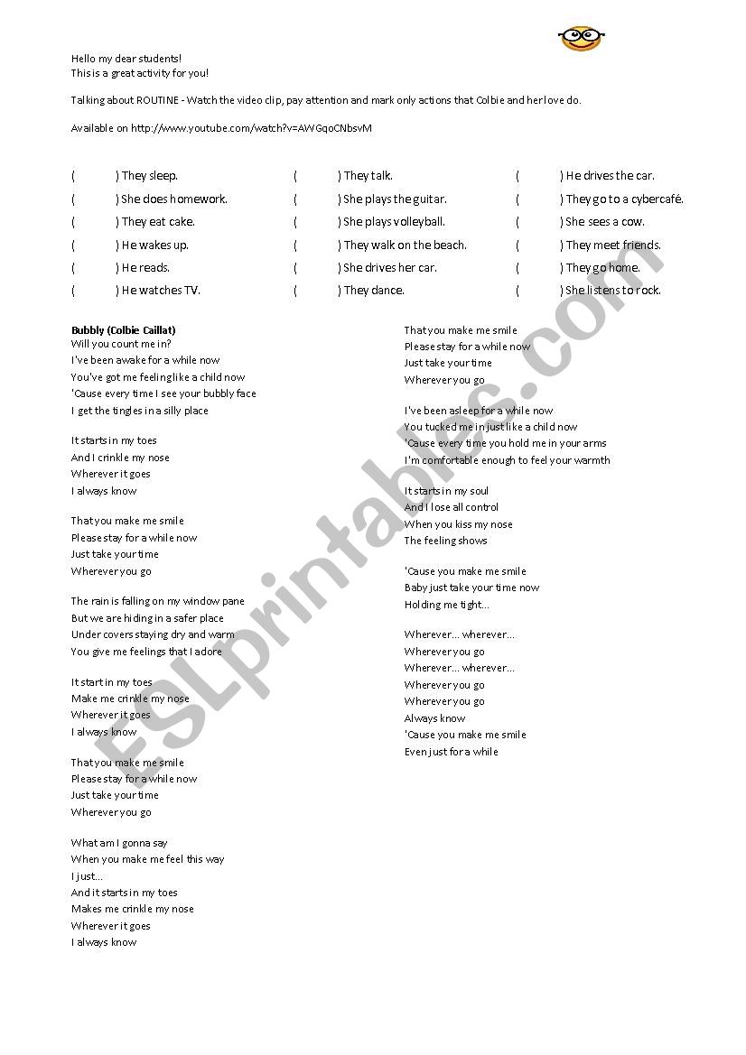 ROUTINE worksheet