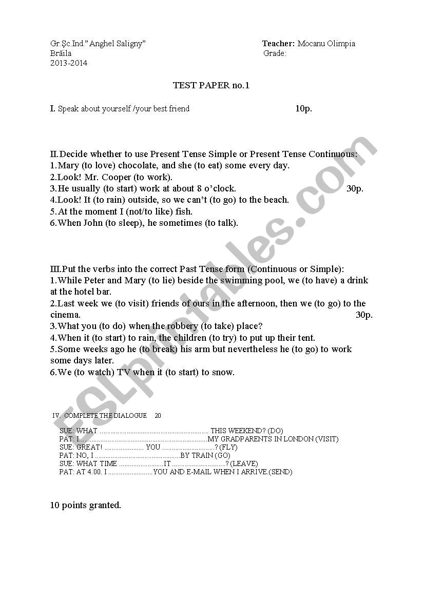 TEST PAPER  worksheet