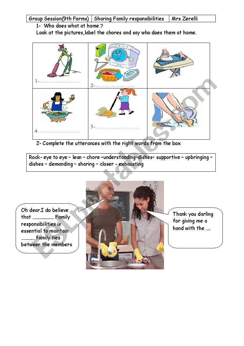 Sharing family responsibilities  (group session) writing activity