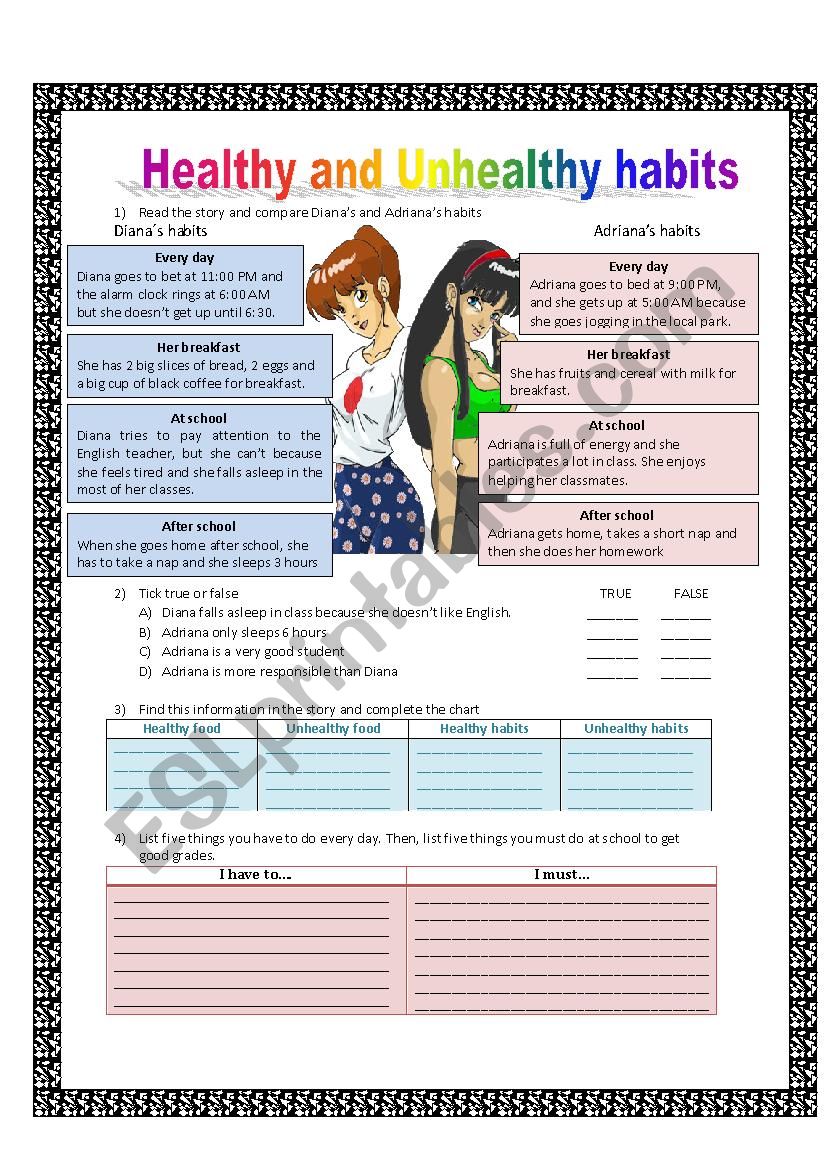 Healthy and unhealthy habits worksheet