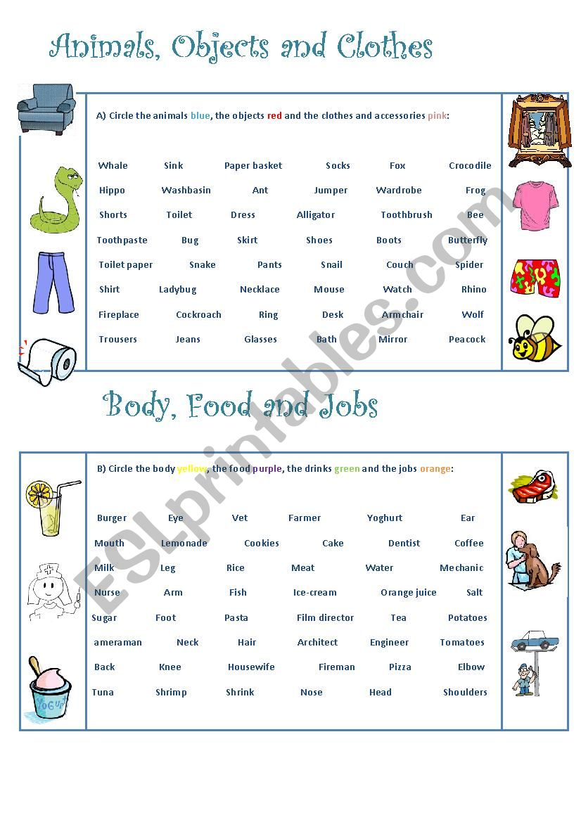 Vocabulary revisions worksheet