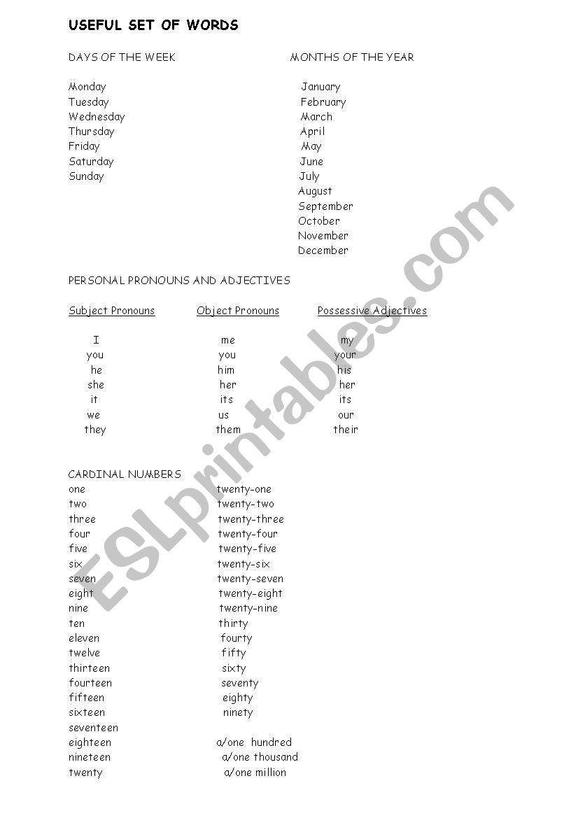 Useful Set of Words worksheet