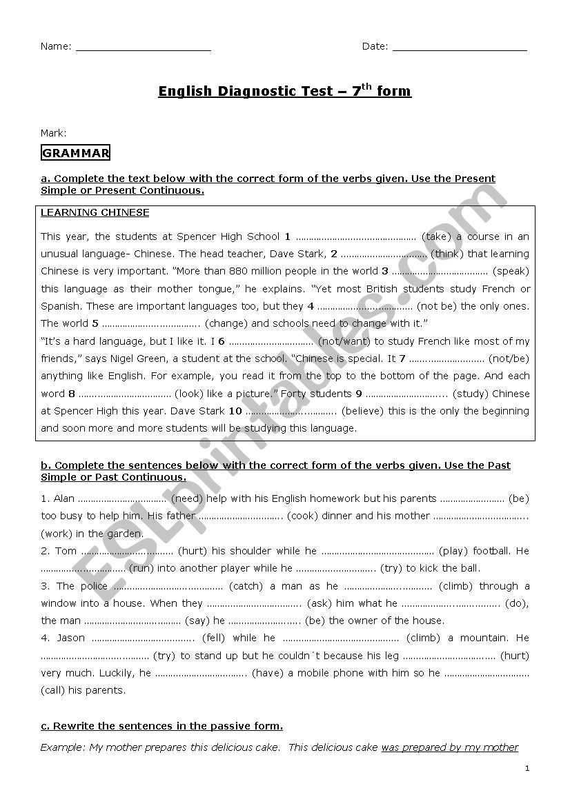 grade 7 writing diagnostic