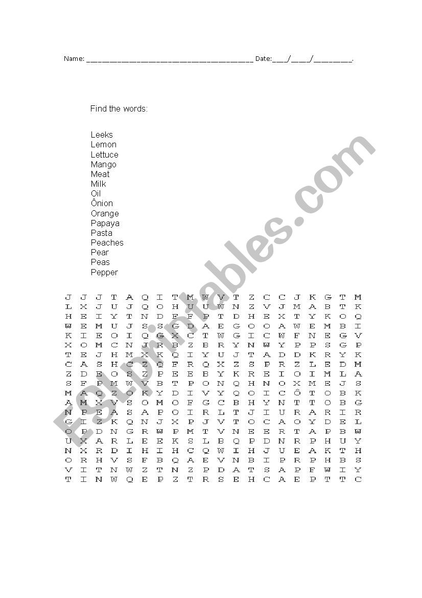 Word search worksheet