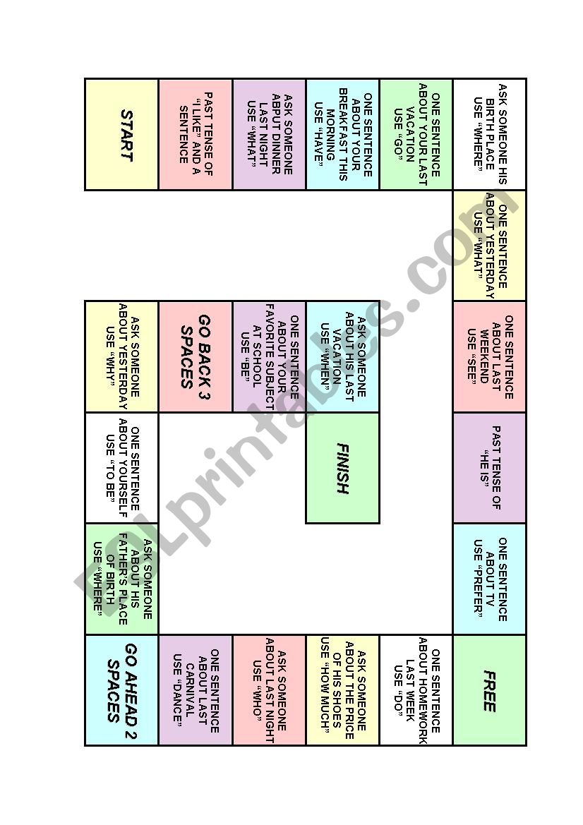 Board Game worksheet