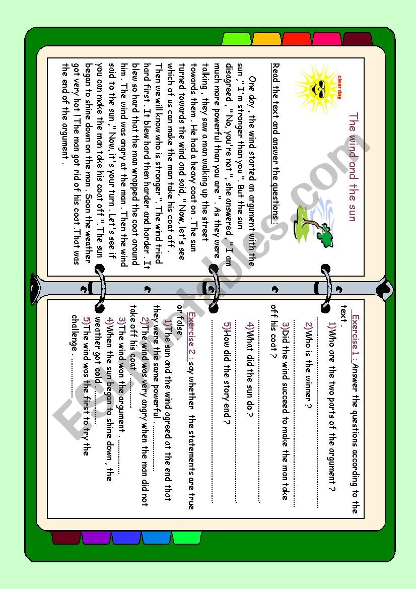 the wind and the sun  worksheet