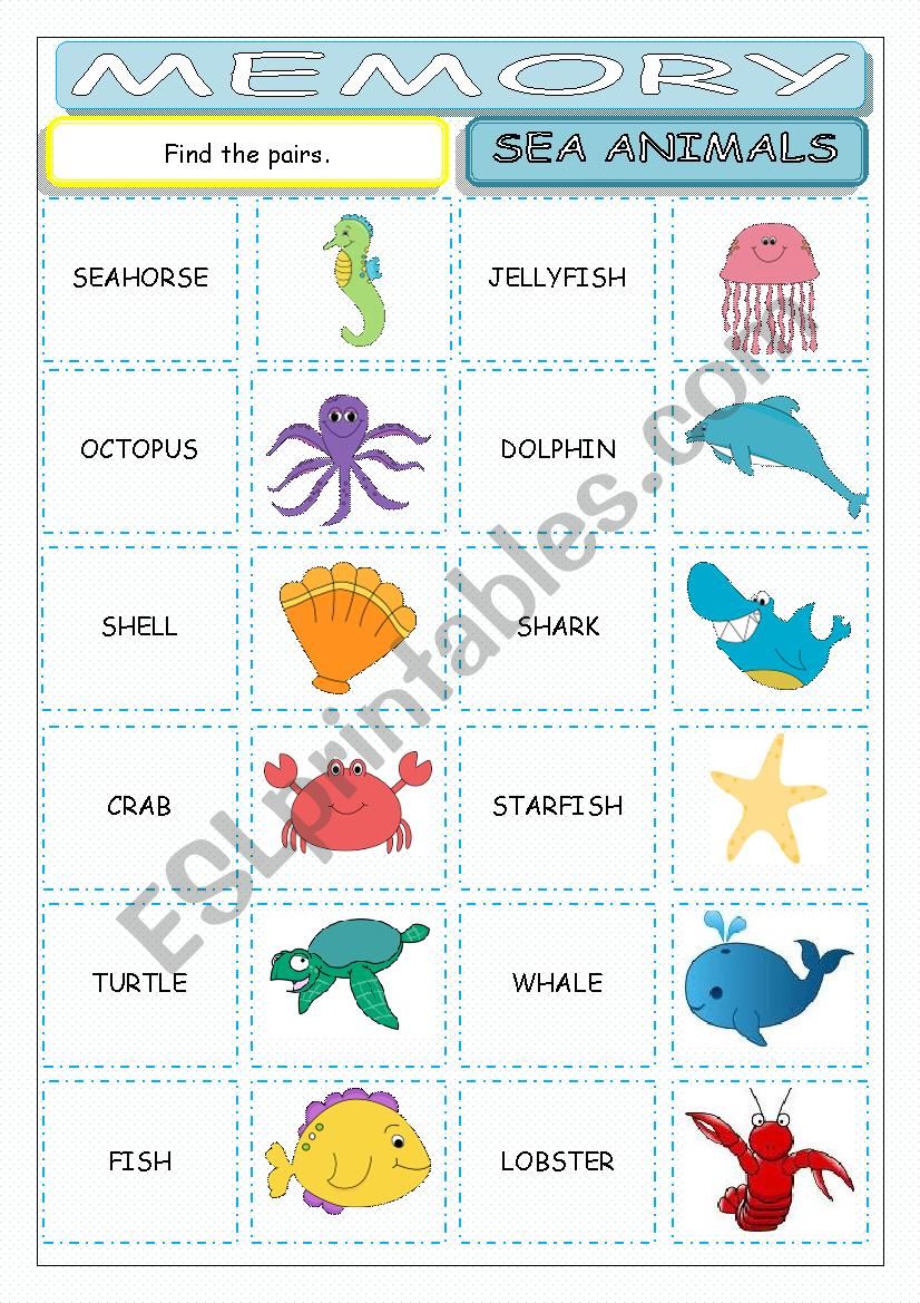 Sea Animals Memory Game worksheet